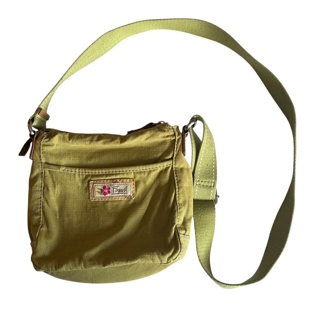 Fossil Lime Green Vintage Bag Canvas Leather Shoulder Y2K Slouchy Boho Purse